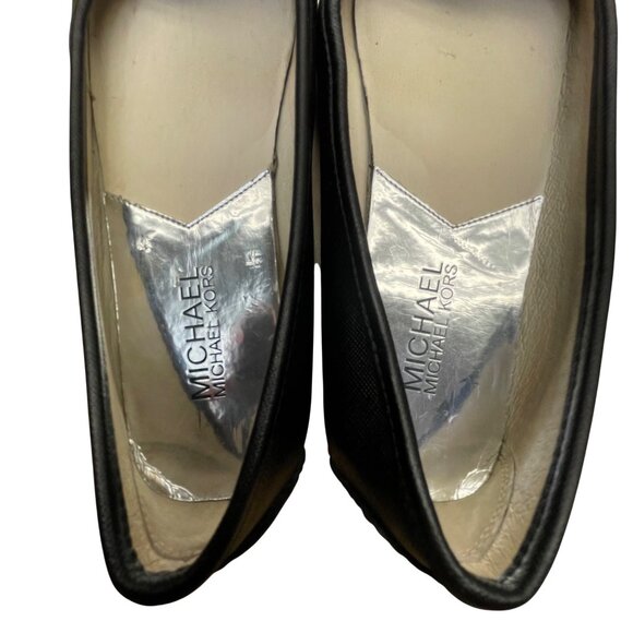 Michael Kors Women’s Black Leather Metallic MK Logo Ballet Flats Size 5.5M - Picture 5 of 9